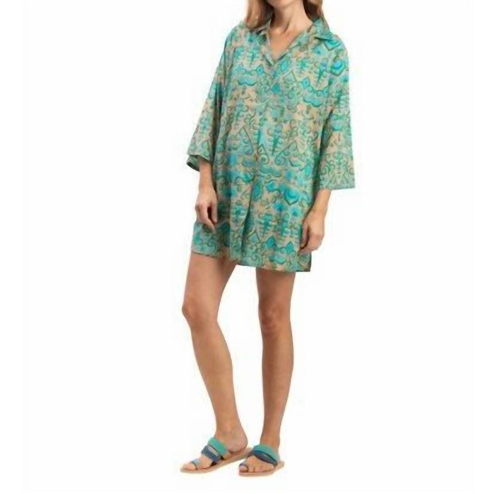 NEW TERRE ROUGE loose fitting shirt dress in arabesques turquoise